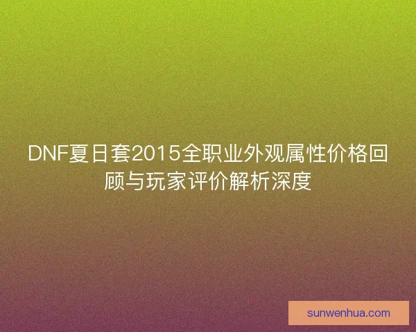 DNF夏日套2015全职业外观属性价格回顾与玩家评价解析深度